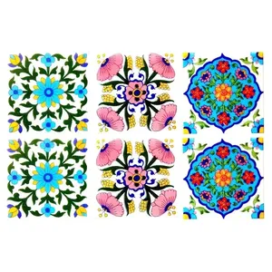 Juego de 6 azulejos de cerámica marroquíes hechos a mano, azulejos de cerámica para decoración del hogar de 6x6 pulgadas - Product Image 1