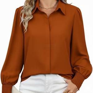 Chemise de bureau vintage imprimée pour femmes automne/hiver 2025, nouvelle chemise sans manches à col rabattu, ample, en tissu organza pour femmes - Product Image 6