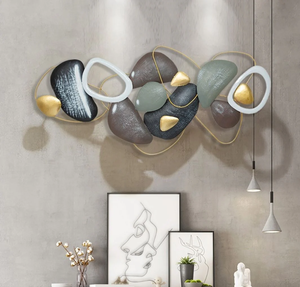 ประติมากรรมศิลปะผนังห้าเหลี่ยมโบราณสีดำสีขาวโลหะแขวนผนังสำหรับบ้านสำนักงานห้องนอนห้องพักแขก - Product Image 3