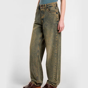 Overol de Lona Holgado Personalizado Estilo Urbano para Mujer, Lavado Medio Desgastado, Transpirable, de Algodón Denim, Estilo Vintage, Corte Curvo - Product Image 3