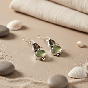 "Rose <b>Gold</b> Plated 925 Sterling Silver <b>Drop</b> <b>Earrings</b> with Prehnite & Smoky Quartz for Women" - Product Image 2