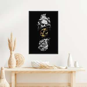 Impresión en lienzo de Poseidon y Calavera Dorada: arte moderno para pared de estilo loft, lienzo con marco negro - Product Image 1