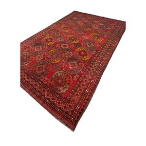 Alfombra Kiaan Grande de Lana Anudada a Mano, Roja y Naranja, con Diseño Geométrico Abstracto Rectangular para Entrada, Pasillo o Recibidor - Product Image 2