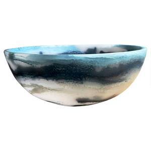 Tazón Redondo Poco Profundo de Resina con Acabado Brillante en Marrón Oscuro y Blanco, Vajilla Decorativa Hecha a Mano para la Mesa de Cocina, Origen Indio - Product Image 3