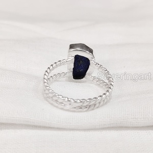 Anillo de Plata de Ley 925 con Piedra Natural de Lapislázuli en Bruto, Diseño de Doble Banda Trenzada, Joyería para Mujer, Regalo de Navidad - Product Image 6