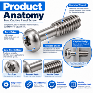Vis de machine à tête cylindrique Torx captive personnalisée M2-M6 en acier inoxydable à tige réduite pour l'automatisation – Fabricant - Product Image 2