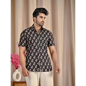 เสื้อเชิ้ตผ้าฝ้ายป๊อปลินสีดำสำหรับผู้ชาย คอตั้ง แขนครึ่ง ไซส์ 6XL สำหรับทำงาน - Product Image 5