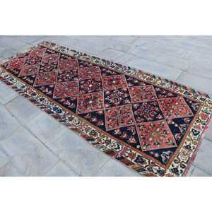 Turkish Rug, 3.9x10.4 ft Vintage Rug, <b>Red</b> Polka dot <b>Wool</b> Rug - Product Image 2