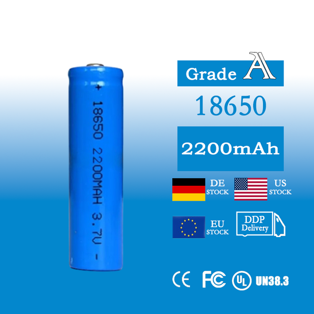 High-Capacity 18650 2200mAh 3.7V Cylindrical Rechargeable Lithium Ion Battery for Flashlights LED Lights Power Tools 14250 10440