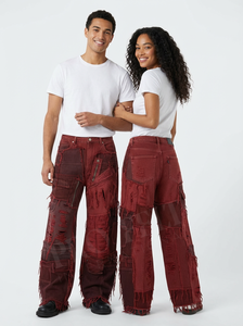 Pantalons cargo en jean patchwork tendance, délavés, pour femmes, jambe large, streetwear, vente en gros, sur mesure, OEM ODM - Product Image 4