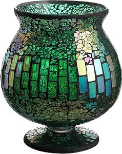 Support de pilier en mosaïque de verre de décoration de maison, bougeoir de cheminée en verre multicolore, lampe de bougie d'hurricane de finition Antique - Product Image 6