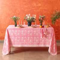 Nappe en coton imprimé floral indien bloc de main Couverture de table de mariage rose Boho