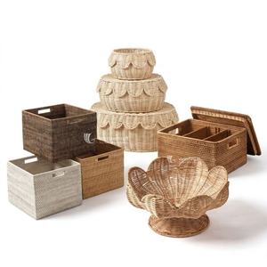 Rattan Woven <b>Basket</b> Collection, Scalloped Design, Sectioned <b>Storage</b> and <b>Wicker</b> Organizers for Home Use - Product Image 5