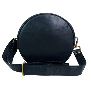 Sac à bandoulière rond en cuir véritable pour femmes petit sac à bandoulière circulaire avec sangle réglable sac à main à fermeture éclair léger - Product Image 1