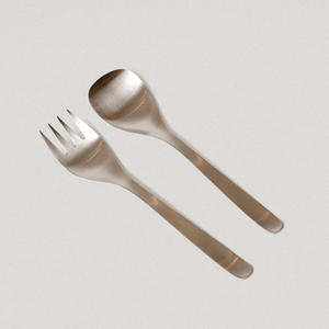 Ensemble de service à salade rustique cuillère en acier fourchette poignée Durable serveur à salade ensemble de couverts ensembles de vaisselle couverts en acier miroir - Product Image 5