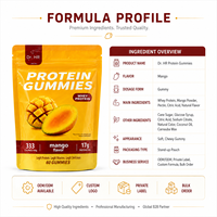 Gummies protéinés au mangue 17g de protéines par 100g, supplément nutritionnel quotidien masticable pour le fitness, formule personnalisée, OEM, marque privée