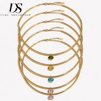 Collier ras du cou Dreamshow multicolore en zircon cubique rond, serti clos, collier rigide en acier inoxydable 316L plaqué or 18 carats