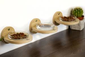 Cat <b>Wall</b> Mounted Elevated Pet Feeder Wooden Storage Rack <b>Wall</b> <b>Shelf</b> with Two Food and Water Glass Bowls - Product Image 6