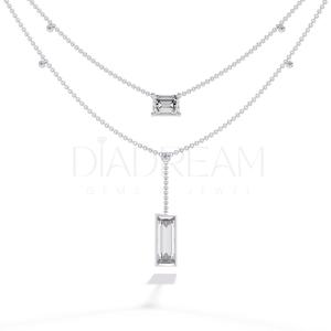 Joli collier de fête pour femmes personnalisé en or blanc 14Kt rehaussé de diamants ronds et baguettes Vvs Clarity Leb Growm - Product Image 6