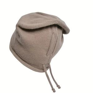 หมวกบีนนี่ถักอบอุ่นสำหรับผู้หญิงและผู้ชาย, หมวกขนสัตว์เคป็อปหูรูดมีเชือกผูกสำหรับฤดูหนาวหมวกกันลมกลางแจ้ง - Product Image 2