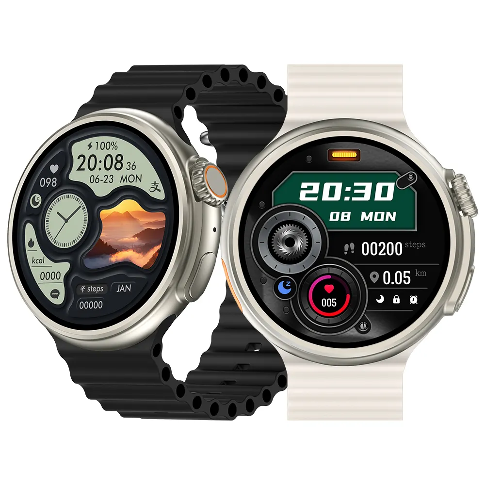 Smart Watch Ultra Voor Mannen Vrouwen Full Touch Ronde Smartwatch Kompas Draai Knop Telefoongesprek Bluetooth Sport Smart Armbanden