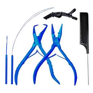 Nouveauté : Kit d'outils professionnels pour extensions capillaires en acier inoxydable noir et bleu avec pochette, pour micro-anneaux - Product Image 1