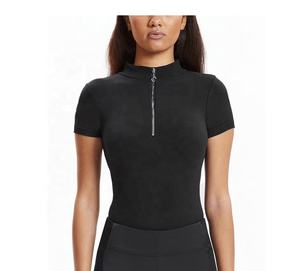 Tela de LICRA de nailon con logotipo personalizado para mujer, Collar negro, cremallera, transpirable - Product Image 1