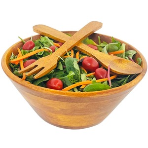 ชามสลัดปาร์ตี้ทำจากไม้สีธรรมชาติพร้อมช้อนทำด้วยมือสำหรับเสิร์ฟและผสมตกแต่งบ้าน - Product Image 4