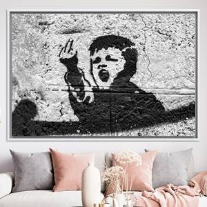 Impression sur toile de verre unique inspirée de Banksy, représentant un garçon, pour la décoration de chambre, TOILE ENCADRÉE BLANCHE - Product Image 1