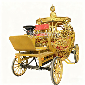 รถม้าเจ้าหญิงฟักทองสีทอง 4 ล้อ ไฟฟ้า สำหรับงานแต่งงาน รถฟักทองแบบโปร่ง - Product Image 1