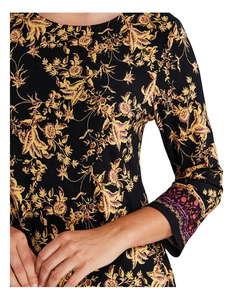 Túnica de Playa con Estampado Floral Dorado, 100% Algodón Chifón, Cuello Redondo, Forro para Mayor Comodidad, Manga 3/4 - Product Image 2