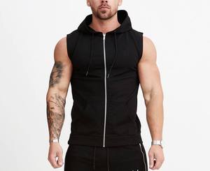 High Quality Gym Fitness Custom Logo Printing 2024 Street Wear Blank Pull Over Zipper up Sleeveless Gym Hoodies for Men - Product Image 6
