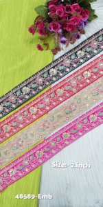 Cordones Bordados florales hechos a medida con lentejuelas de 1,5 pulgadas de ancho en ocho diseños étnicos para diversos fines - Product Image 3