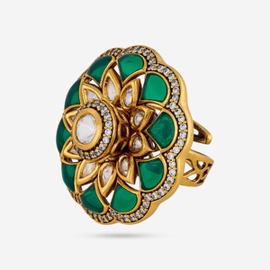Kundan Fashionable Adjustable Copper Finger <b>Ring</b> 189200 with Princess Cut Diamond Gold Plated Free <b>Size</b> for Party Occasions - Product Image 5