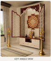 Mandir domestique contemporain en bois de teck avec portes coulissantes, style temple hindou traditionnel, sculpté de luxe, amovible, rangement professionnel, durable