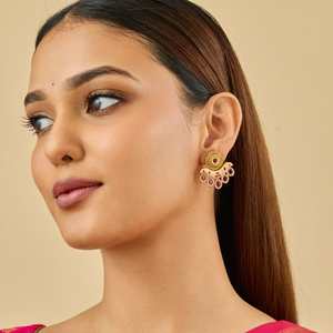 Antique-Style Religious <b>Stud</b> 184949 Featuring Floral Pattern Bezel Setting Zircon Brass Pearl <b>Turquoise</b> for Wedding Party - Product Image 3