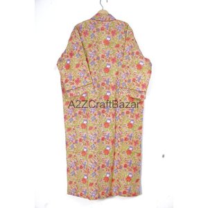 Femmes pur coton Tyi teint longue longueur Kimono Robe main bloc imprimé Floral tenue de nuit Robe parfait noël meilleur été - Product Image 6