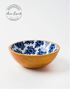 Cuenco pequeño de madera hecho a mano, cuenco con estampado Floral azul elegante, usado para servir ensaladas y Ashe - Product Image 2