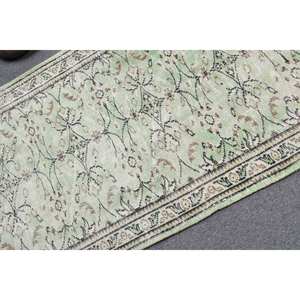 Alfombra turca Vintage de 3,2x6,6 pies, área grande clásica, lana verde Beige con patrón de rectángulo abstracto, respaldo de látex para uso en el pasillo - Product Image 5