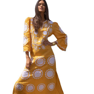 Wholesale Best Price Maxi Embroidered <b>Three</b> Quarter Sleeve Designer Boho Elegant Long Dress for Women Party Wear - Product Image 1