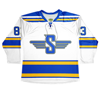 Jersey Hoki Es Desain Kustom OEM, Bendera Cetak Kustom, Nama/Nomor Tackle Twill Kustom, Warna Kustom, Logo untuk Klub, Tim, Liga