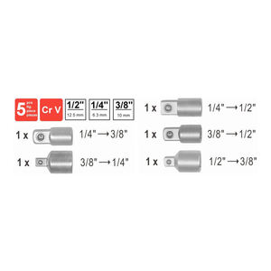 ชุดอะแดปเตอร์ซ็อกเก็ต5ชิ้นสำหรับผู้ผลิต ODM ไต้หวัน1/4 "Dr. 3/8 "ดร. แมคคัล" 1/2 "ดร. ชุดเครื่องมือมืออาชีพ - Product Image 3