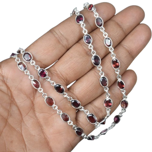 Collier chaîne de pierres précieuses en argent sterling 925 grenat rouge avec chaîne sans chaîne Janvier pierre de naissance lune Design pendentif cadeau pour elle - Product Image 1