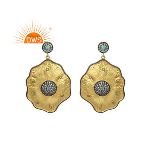 Boucles d'oreilles pendantes en argent sterling plaqué or 18 carats avec pierres précieuses CZ et turquoise d'Arizona, fabrication de bijoux semi-fins - Product Image 1