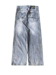 Jeans en denim délavé vintage pour homme, design personnalisé, style décontracté, coupe droite ample, jambe large, style streetwear - Product Image 1