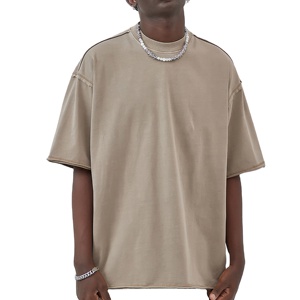 Camiseta Streetwear 100% Algodón de Alta Calidad con Hombros Caídos, Estilo Pesado, con Logo Personalizado, Efecto Desgastado y Lavado Ácido para Hombre - Product Image 1