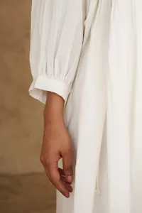 Prix de gros 100% coton tissu court Maxi robe bohème confortable blanc col en V Mini robe pour les femmes - Product Image 3