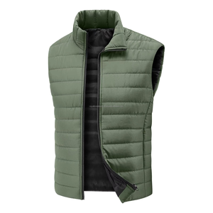 Nouveau hiver hommes grande taille couleur unie gilet col montant et résistant au froid épais coton sans manches fermeture éclair gilet manteau - Product Image 1