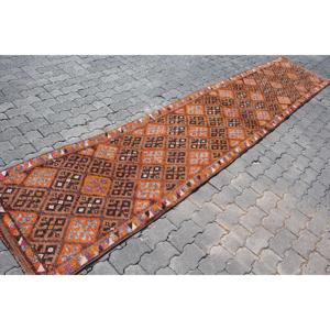 Tapis de 2,7 x 13,4 pieds, tapis turc vintage, tapis abstrait brun Herki - Product Image 3