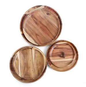 Platos de cena de madera de acacia personalizados, tabla de charcutería redonda, charcutería decorativa de artesanía creciente - Product Image 2